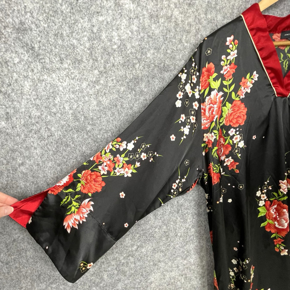 Jones New York Silky Asian Floral Print Caftan Womens XL Retro Kimono Loungewear - Picture 2 of 8